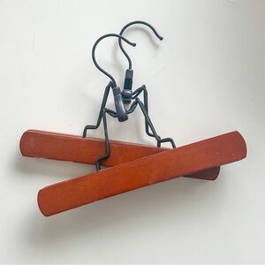 2 Clamp Wood Clothes Hangers Metal Hook Vintage Vibe (8.75 Inch Width)